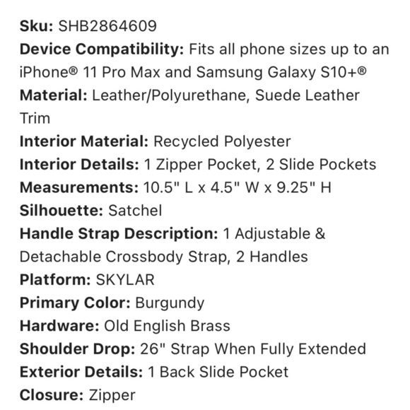 Fossil Skylar Satchel Burgundy Leather & Suede Handbag - Picture 4 of 7